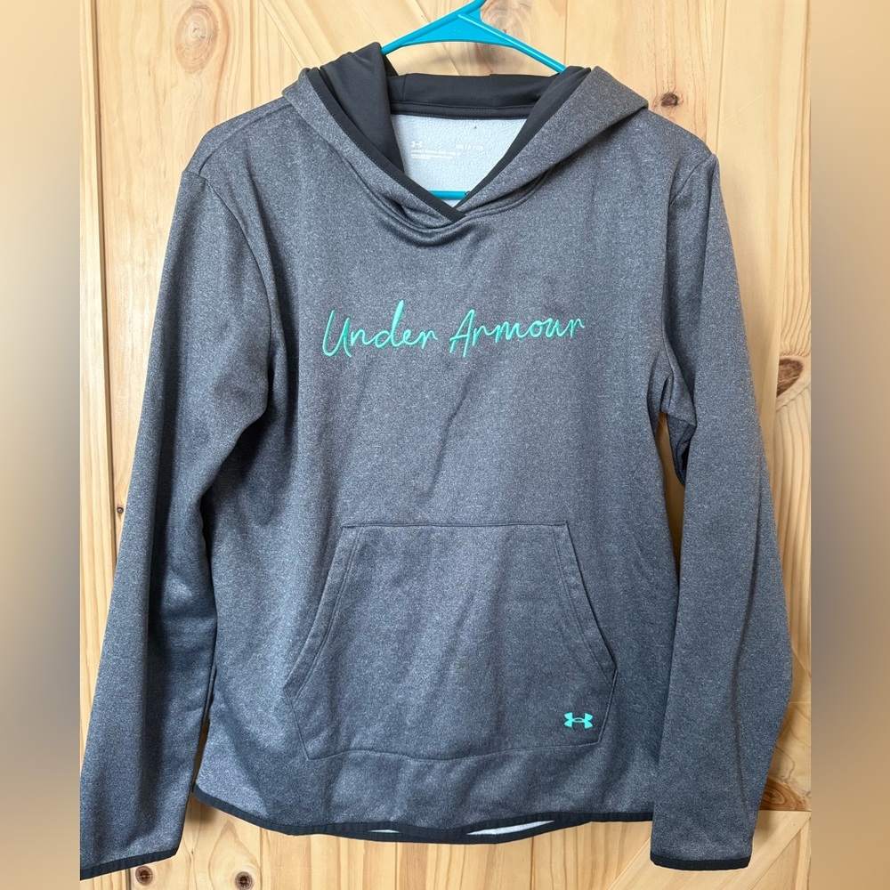 Under Armour Unisex Charcoal Hoodie with Aqua logo